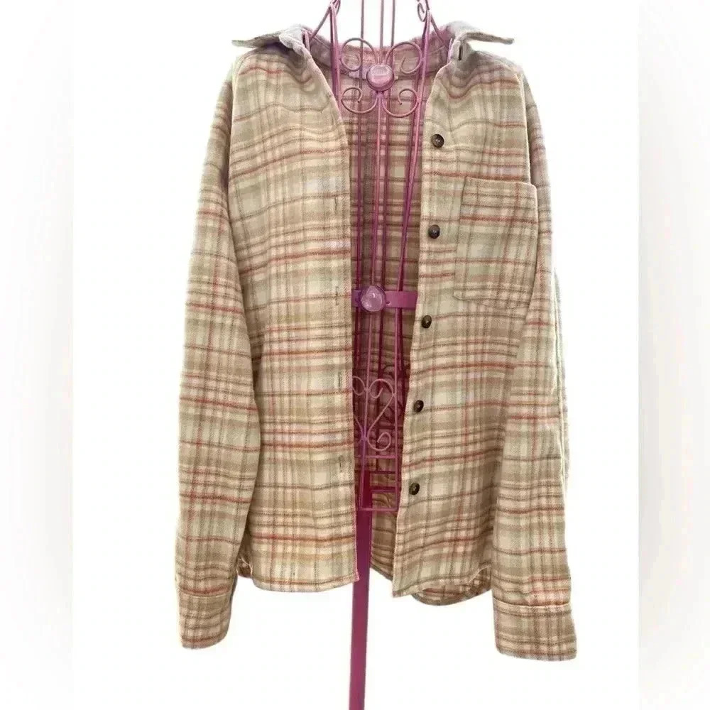 Double Zero Plaid Jacket Top Women’s Medium Tan Creme